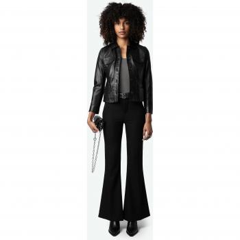 Zadig & Voltaire Wide Trousers, Female, Black, Size: M, Black Trousers with Strass Wings
