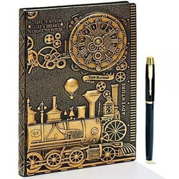 Diario de piel en relieve vintage con juego de bolígrafos dorados,A5,hecho a mano,cuaderno de bocetos, diario de viaje y cuaderno para escribir, regalo para mujeres y hombres