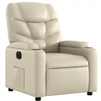 Sillón Reclinable Eléctrico de Cuero Sintético Crema con Respaldo y Reposabrazos, Asiento Ajustable para Relax y Descanso