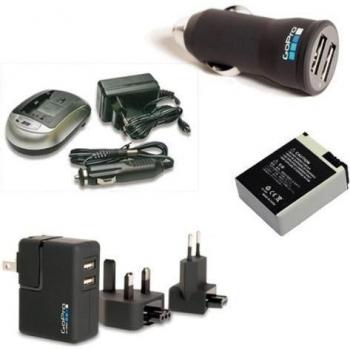 Kit energia por GoPro Hero3+, Hero3: wall charger, auto charger, rechargeable battery BPH-0334N, battery charger CPH-0193