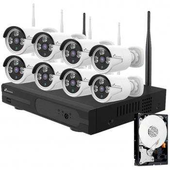 Kit de Videovigilancia Nivian WiFi 8 Cámaras Apto para Exterior con Disco Duro 1TB, Calidad 2K, Grabador 8CH, IP66
