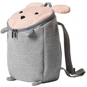 Mochila Escolar Infantil Ratón Gris y Rosa, Tejido al Crochet, Algodón Natural 100%, Hipoalergénico, Dimensiones 21 x 28 x 12 cm, Ideal para Niños de 2