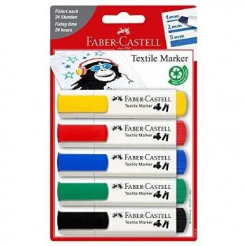Faber-Castell 159520 - Blister con 5 marcadores textiles. Básicos.