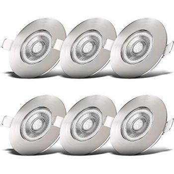 B.K.Licht I Juego de 6 luces LED empotradas en el baño I Ultra plano 25mm I Ø90mm I níquel mate I 6 placas LED de 5W I 460 lumen I 3.000K blanco cálido I IP44 I foco empotrado en el baño