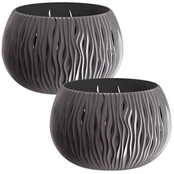 Macetero Bowl Sandy de Plástico con Depósito Antracita 16,1x23,8x23,8cm
