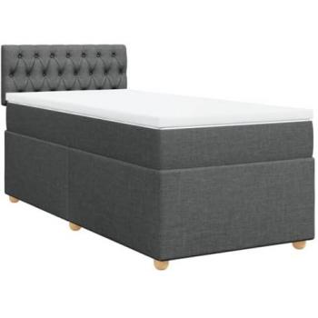Cama box spring con colchón de muelles gris oscuro 100x200 cm tela