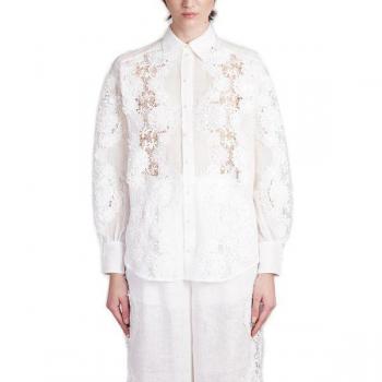 Zimmermann Women's Halliday Lace Trim White Shirt - Size 1