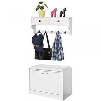 Mueble Recibidor Zapatero con Perchero SoBuy FSR16-W+FRG178-W