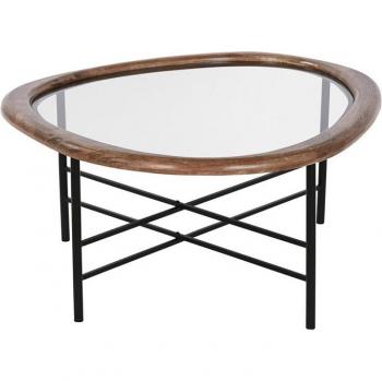 Mesa de Centro Home ESPRIT Marrón Negro Natural Cristal Madera de abeto 76 x 81 x 38 cm