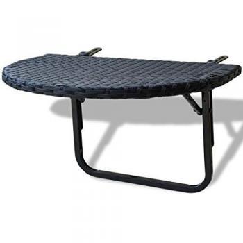 vidaXL Hanging Folding Foldable Balcony Table Worktop Poly Rattan Black Patio Outdoor