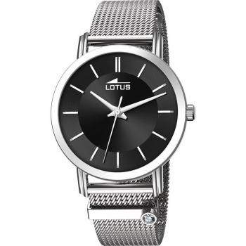 Reloj de Mujer Lotus Trendy 18737/4 con Esfera Negra y Caja de Acero Inoxidable 316L Plateado
