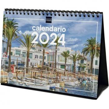 Calendario de Sobremesa 2024 Finocam, Imágenes Pueblos con Encanto, Anual, Espacio Diario para Anotaciones, Doble Espiral, Mes Anterior y Posterior en Cada