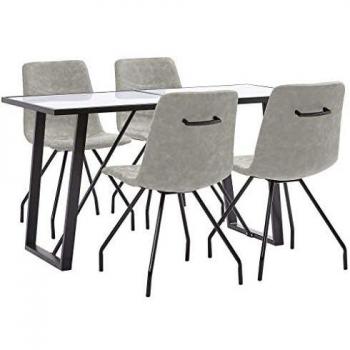 vidaXL Juego de Comedor 5 Piezas de Cuero Sintético Mobiliario Decoración Interior Casa Hogar Robusto Duradero Resistente Funcional Práctico Útil Gris