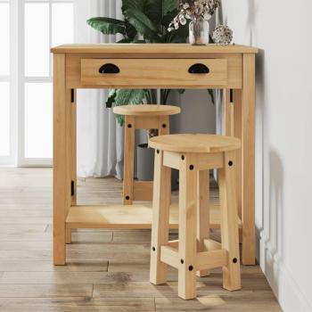 Set de mesa alta y taburetes de bar 3 piezas de madera maciza de pino sólido en color marrón