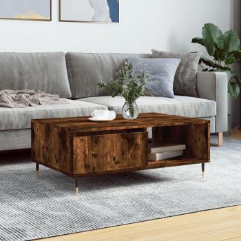 Mesa de centro de madera de ingeniería roble ahumado 90x60x35 cm, color blanco, negro y blanco brillante, para salón o comedor, también como mesita auxiliar o mesa de café