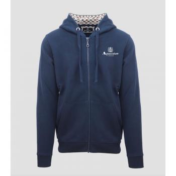 Aquascutum Men's London Embossed Signature Logo Navy Blue Zip-Up Hoodie - Size Small