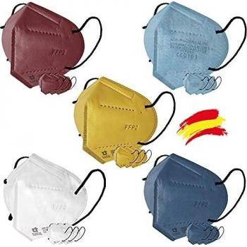 Mascarilla FFP2 Colores Homologadas, 20 unidades, Fabricación 100% Española, Alta eficiencia 5 capas, talla única, CE 0161, EN 149: 2001+A1:2009