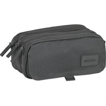 Estuche Escolar Triple Compartimento Safta Basic Gris 21,5 x 10 x 8 cm