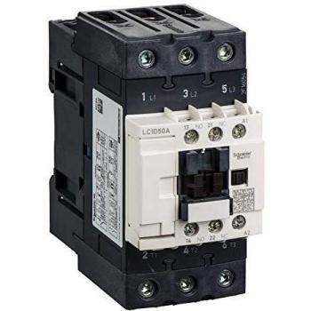 Contactor Telemecanique TeSys D LC1D50AM7, 3 polos, 3 contactos normalmente abiertos (NA), capacidad de corriente de 50A, bobina de 220V AC, aplicación para cargas AC3