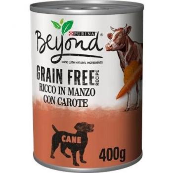 PURINA BEYOND Umido Perro Grain Free Boconi in Paté con Ternera y Zanahorias, 12 latas de 400 g - Paquete de 12 x 400 g