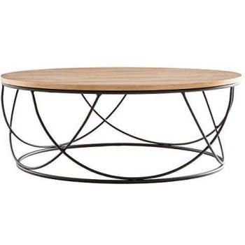 Mesa de centro redonda Miliboo de madera y metal negro, 80 cm, modelo LACE