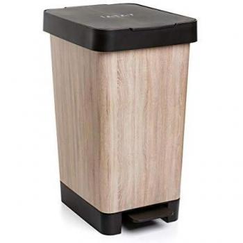 Tatay Cubo de Pedal Smart, 25L de Capacidad, Pedal Retráctil, Polipropileno, Libre de BPA, Bolsa Basura 30L. Color Madera. Medidas 26 x 36 x 47cm