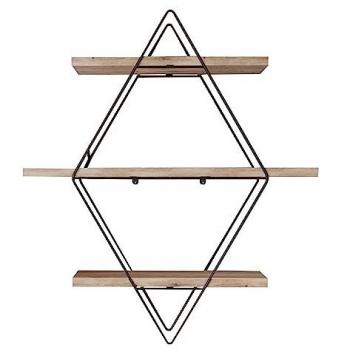 Estante de Pared Rombo 3 Niveles Negro - Madera Maciza