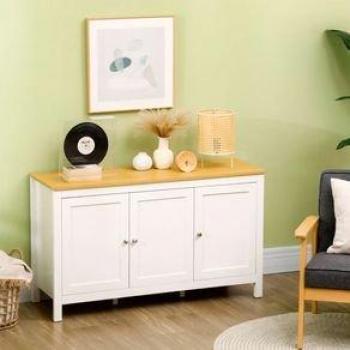 Aparador Blis Homcom 3 Puertas + Estantes Ajustables Blanco 70X120x40 Cm