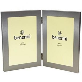 benerini Aluminio Cepillado De Color Plata Satinado - 2 Imagen Vertical del Marco De La Foto De Plegado Doble - Toma 2 Fotos De 4 X 6 Pulgadas
