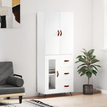 Armario aparador alto blanco pulido 69,5x34x180 cm madera multicapa contrachapada brillo