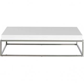 Mesa Centro Rectangular Blanca con Acero Inoxidable Cromado y Madera DM Lacada - 123 x 63 x 31 cm