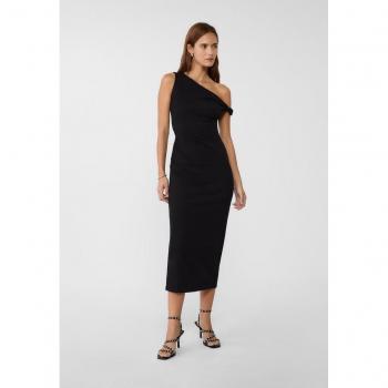 Stradivarius Asymmetric Neckline Black Midi Dress Size S