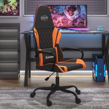 Silla Gaming Prolenta Premium Cuero Sintético Negro y Naranja