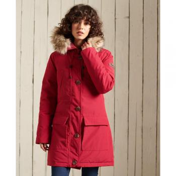 Superdry Rookie Women's Padded Parka with Faux Fur Hood - Red