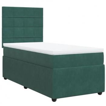 Cama Box Spring con Colchón de Terciopelo Verde Oscuro 80x200 cm