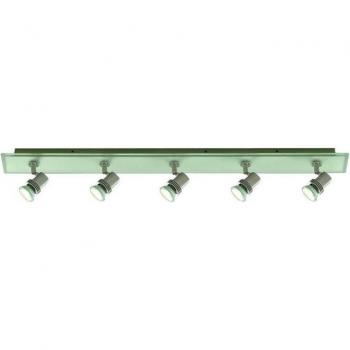 Plafón de techo ajustable Top Hat 80cm, cromo transparente y vidrio esmerilado, con 5 luces GU10 en plata satinado