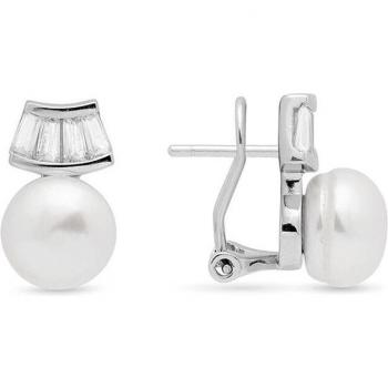 Pendientes Eahal Luxenter de Plata de Ley 925 bañada en rodio con Perla Blanca