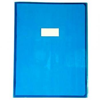 Calligraphe (gamme scolaire Clairefontaine) 73402AMZC - Un protège-cahier Cristalux 24x32 cm 22/100ème avec porte-étiquette, en PVC (plastique) transparent lisse, Bleu