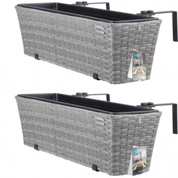 Jardinera Balcón Gris 60x20x19 cm - Juego de 2 maceteros con soporte de montaje para terraza exterior, capacidad de 11 litros cada uno