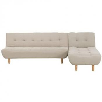 Sofá Esquinero Izquierdo Beige Claro con Chaise Longue y Patas de Madera Clara, 4 Plazas, Alsten