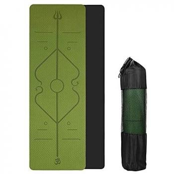 Esterilla Yoga Antideslizante,Esterilla Deporte con Material Ecológico TPE con Líneas Corporales,Superficie Texturizada Antideslizante,con Bolsa de Transporte,183*61*0.6 cm Yoga Mat,Negro y Verde