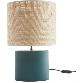 Lámpara de mesa de cerámica azul petróleo mate con pantalla de rafia natural 40 cm TIGA