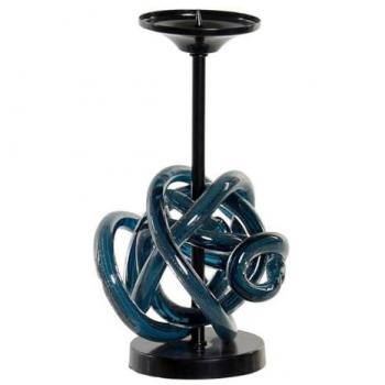 Portavelas DKD Home Decor de cristal azul y metal, dimensiones 13 x 13 x 25 cm