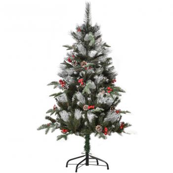 HOMCOM Árbol de Navidad Artificial 120cm con 266 Ramas, 27 Piñas y Bayas, Hojas PVC PE, Base Plegable Soporte de Acero, Color Verde