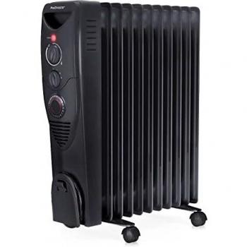 Pro Breeze Radiador de Aceite de 2500 W, 11 Aletas, 3 Niveles de Potencia, Termostato Ajustable, Temporizador, Auto Apagado de Seguridad, Calentador Eléctrico Portátil con Ruedas – Negro