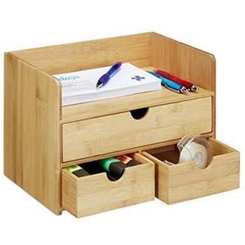 Organizador de Escritorio Relaxdays en Bambú Natural con Bandeja para Cartas y 3 Cajones, Marrón