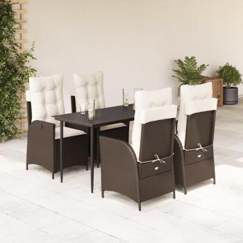 5-Piece Brown Poly Rattan Garden Dining Set with Cushions