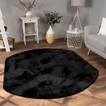Alfombra Ovalada Lavable de Pelo Largo Suave 150x170 cm Negra