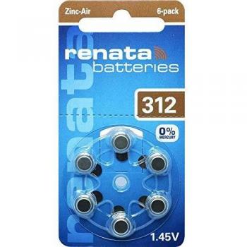 Renata ZA312 - Lote de 3 blísteres de 6 pilas auditivas