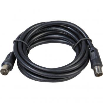 Cable de Extensión Coaxial para TV, Conector Macho a Macho, 2 Metros, Diámetro 9.5mm con Acoplador Macho-Hembra, Color Negro